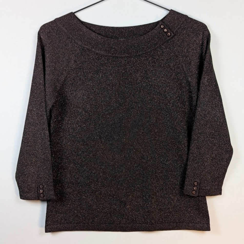Jones New York Dark Brown Top Women's Petite P/P Copper Mature Dressy EUC